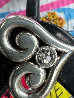 NWT Brighton wedge flip flop Silver Heart Pendant Clear Crystal bright colors